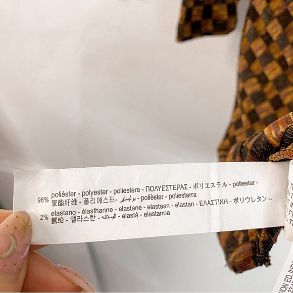 Zara Retro Checker Print Ruched Button Long Sleeve Collar Dress Size Small - Picture 7 of 10